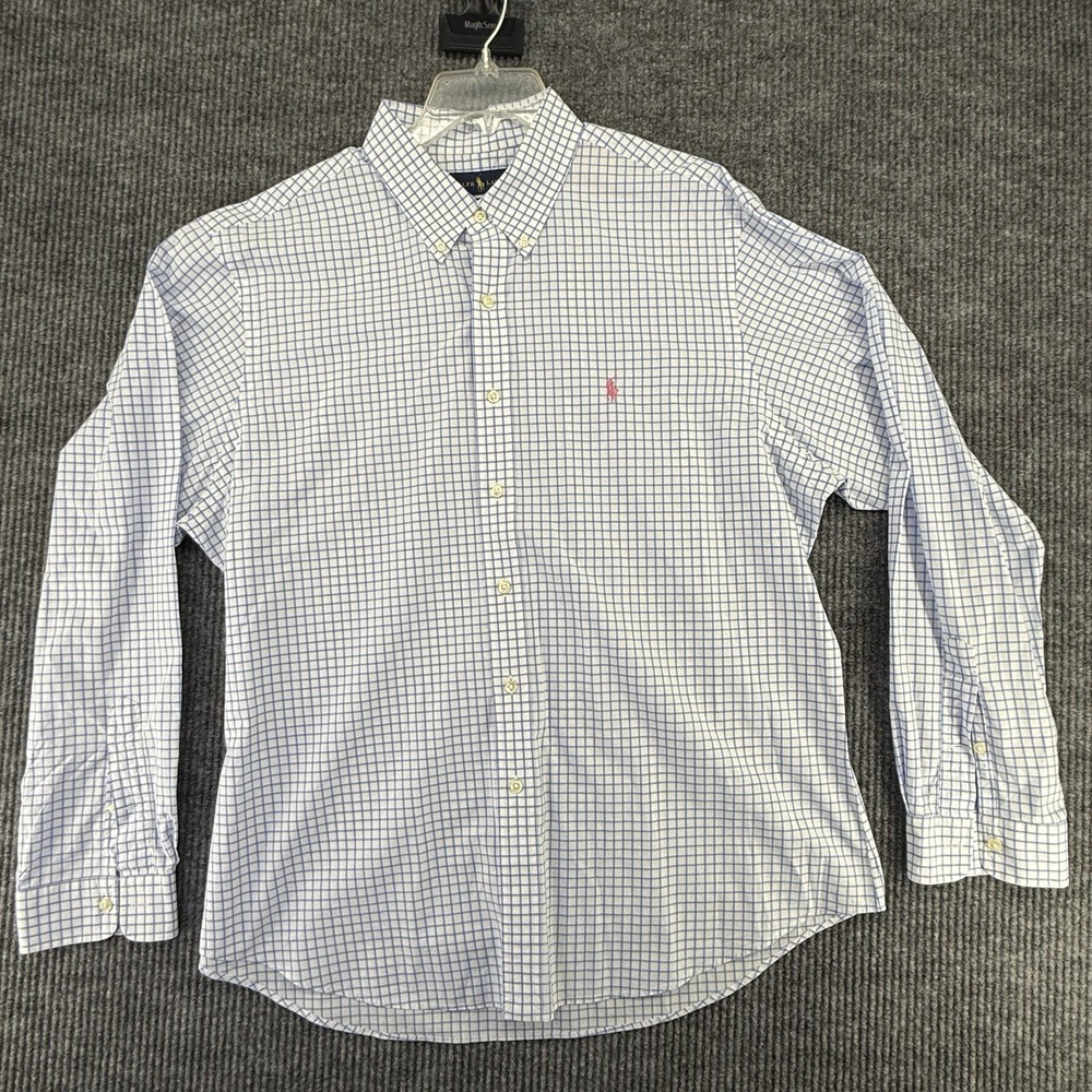 Ralph Lauren Slim Fit Men's XXL Blue & White Check Long Sleeve Button-Down Shirt